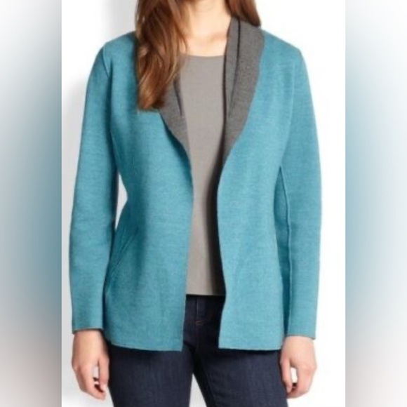 Eileen Fisher Sweaters - Eileen Fisher Wool Women’s Open Front Cardigan Size M Jacket Blue & Gray